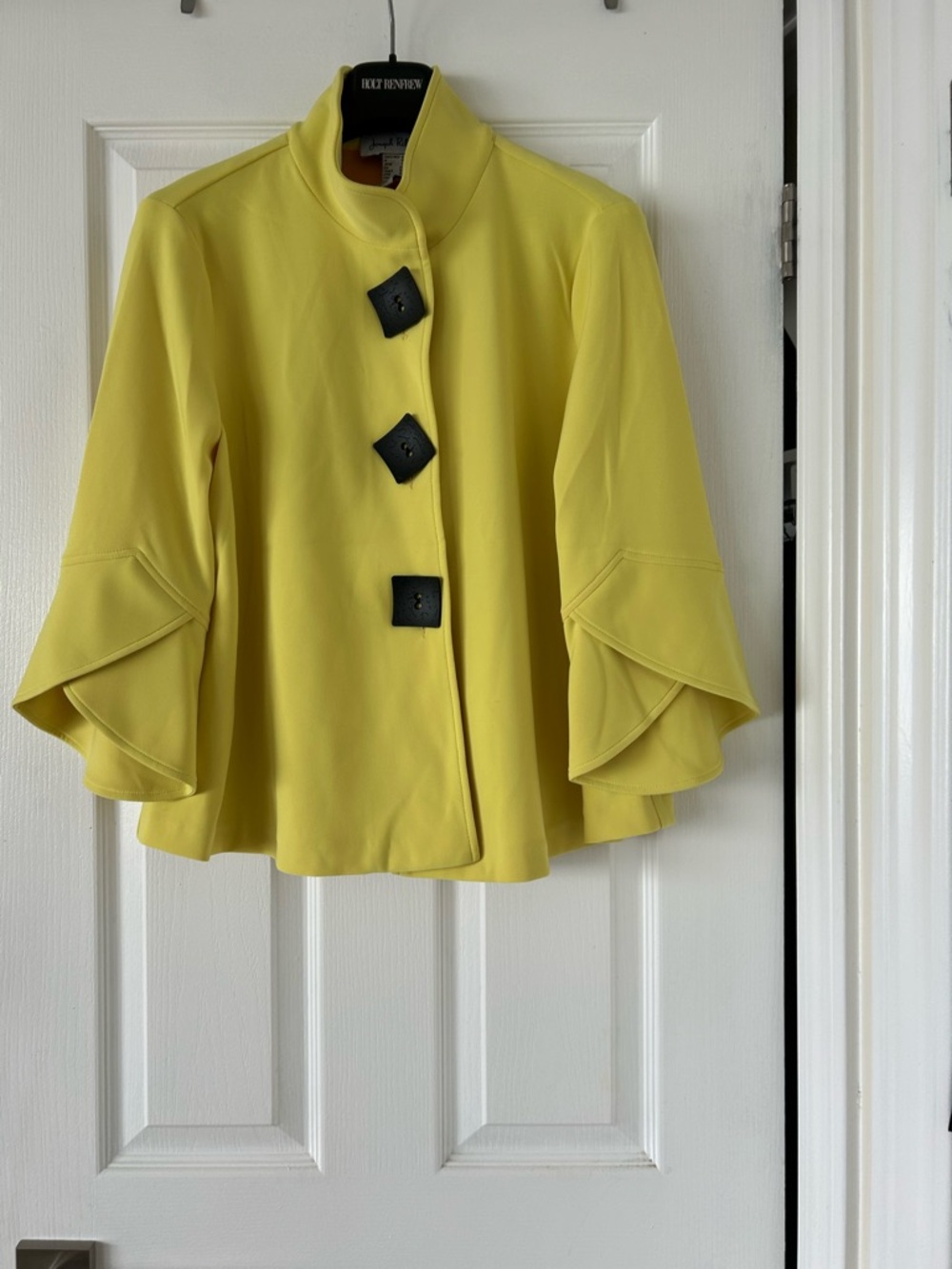 Joseph Ribkoff Yellow Ruffle Sleeve Cape Jacket